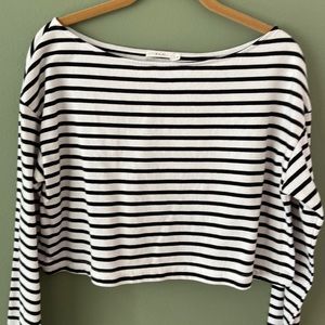 ALC Black and white stripe long sleeve boxy crop top. Like new
